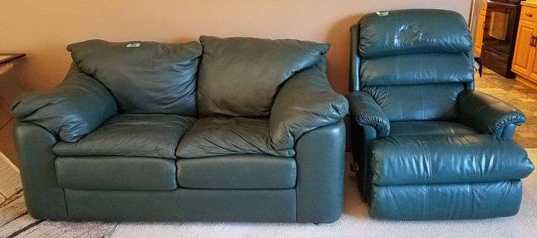 La-Z-Boy Green Reclining Sofa and Armchair Set