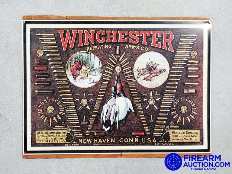 Winchester Repeating Arms Co "Ammunition" Tin Sign - 24" x 17"