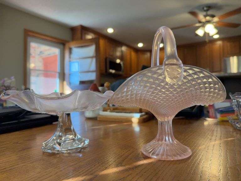 Pink Glass: Compote and Glass Basket