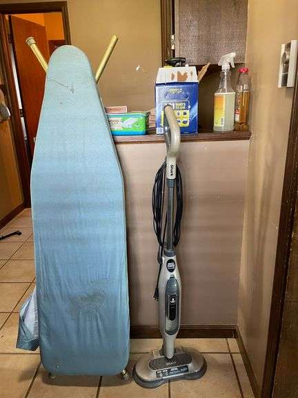 Shark Floor Mop, Iron Board and Cleaning Contents