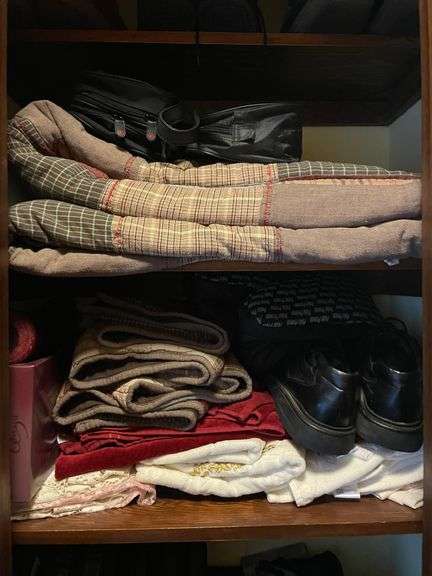 Electric Space Heaters, Cake Dome, Linens In Closet