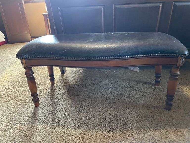 Wooden Bench With Faux Leather Top