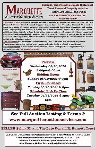 Selma M. and The Late Donald R. Burnett Trust Personal Property Auction