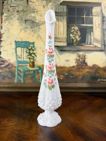 Fenton Hobnail Hand-Painted Bud Vase