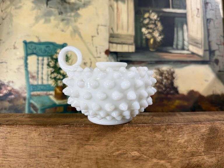 Fenton Hobnail Milk Glass Chamber Taper Candle Stick Holder