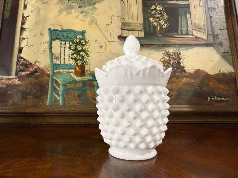 Fenton Hobnail Covered Candy Jar