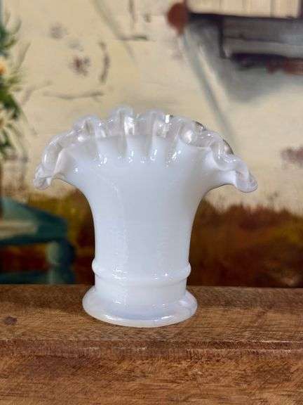 Fenton Milk Glass Ruffled Vase