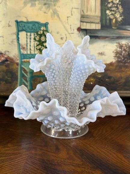 Fenton French Opalescent Hobnail Three-Piece Epergne