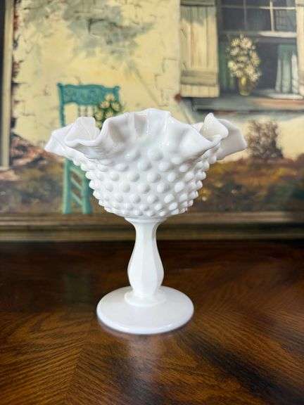 Fenton Hobnail Ruffled Footed Compote