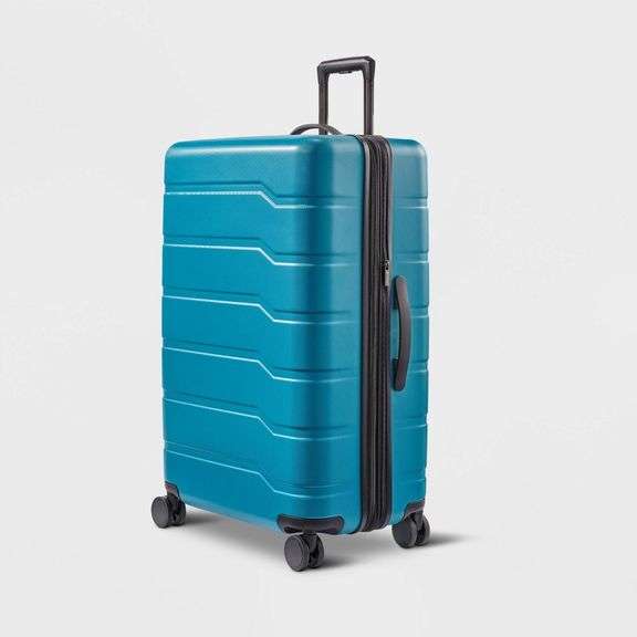 Hardside Large Checked Suitcase Teal Open Story Matthews Auctioneers