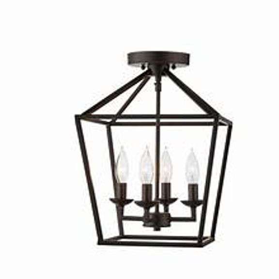 HOME DECORATORS COLLECTION Weyburn 16.5 in. 4-Light Bronze Farmhouse Semi-Flush Mount Ceiling Light Fixture with Caged Metal Shade