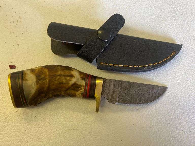 Antler Handle Damascus Steel Knife