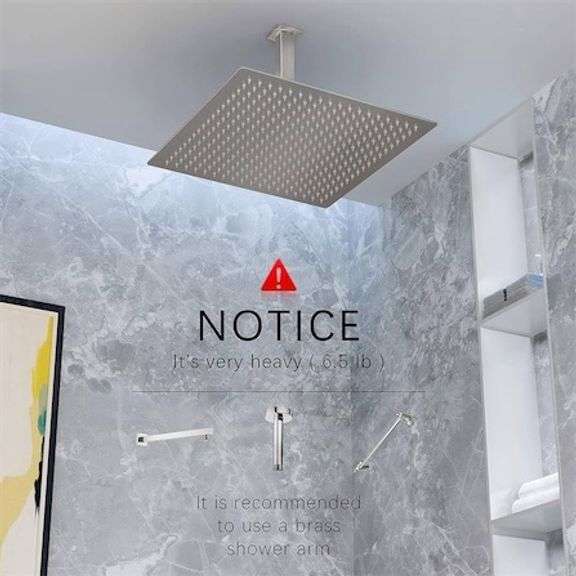 16 Inch Square Rain Shower Head, 304 Stainless Steel, Ultra Thin High ...