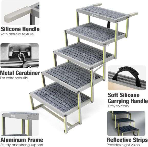 Veehoo Dog Ramp for Car, Folding Dog Stairs for Large Dogs with Non
