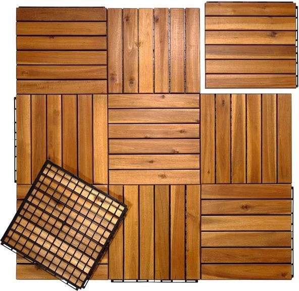 Interlocking Deck Tiles 10 Pcs 12x12 Acacia Wood Patio Tile Indoor