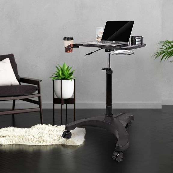 EHO Mobile Laptop Standing Desk Carts on Wheels with Stationery Storage