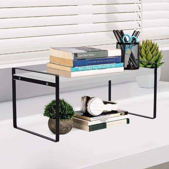 ABLHIGM Office Desktop Shelf Organizer, White Wooden Desktop Organizer