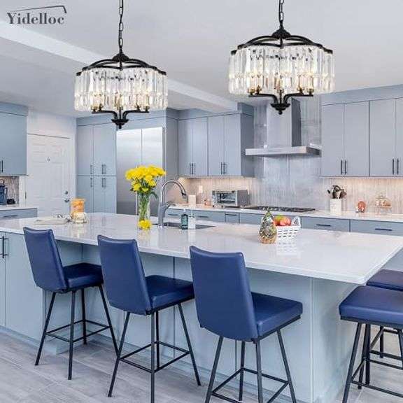 Yidelloc Modern Crystal Chandelier for Dining Room 5 Lights Black ...