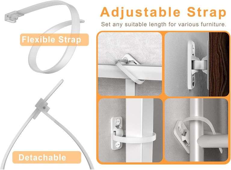 (3) ICERO Furniture Straps (8 Pack) Baby Proofing Anti Tip Furniture