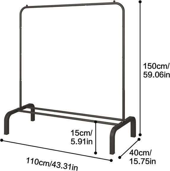 JIUYOTREE Metal Clothing Rack, 43.3 Inches Garment Rack with Bottom