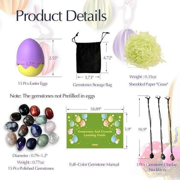 Easter Basket Stuffers, 15PCS Study Easter Eggs with Gemstones Not