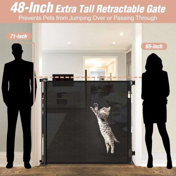 48 Inch Tall Pet Gate for Cats, Extends to 55" Wide Retractable Baby