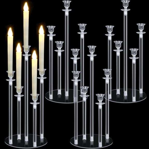 Layhit 4 Portacandele 5 Bracci In Acrilico Trasparente – Centrotavola Elegante Per Matrimoni, Feste E Decorazioni Natalizie Con Base Rotonda