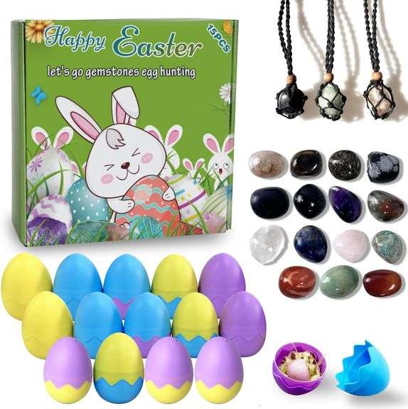 Easter Basket Stuffers Of 15Pcs Gemstones Prefilled Easter Eggs Natural Mineral Rock Stone Learning Collection Scientific Easter Gifts Girls Boys Geolog