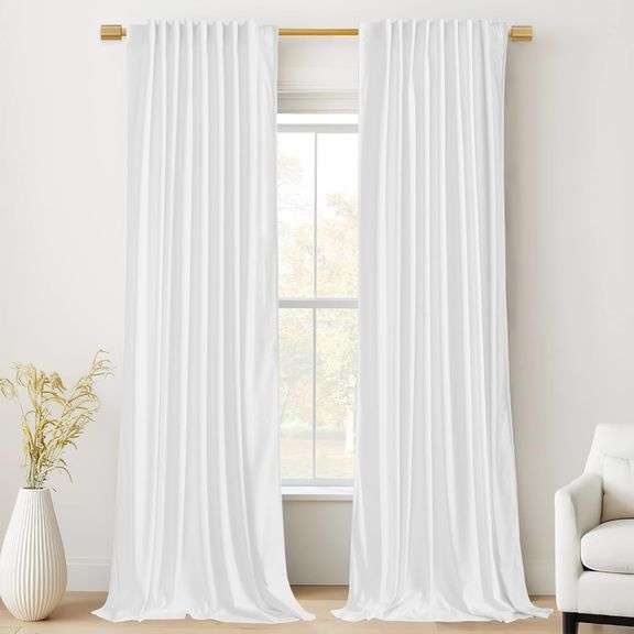 StangH White Velvet Curtains 108 inches Long, Luxury Back Tab Privacy