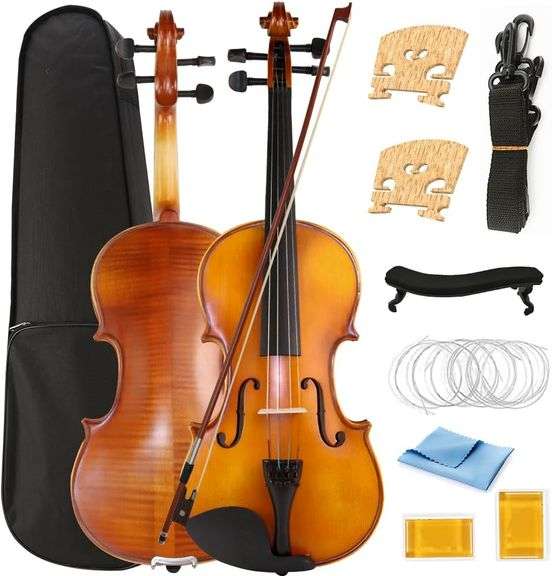 Violin 4/4 Full Size Set, Solid Wood Fiddle for Adults Beginners