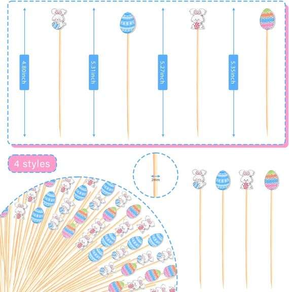 (7) Easter Cocktail Picks Easter Theme Bunny Egg Decorative Long Toothpicks Fruit Sticks Skewers