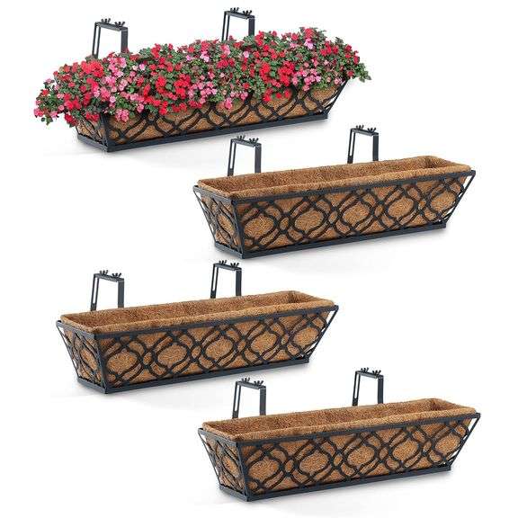 2B-GARDEN Window Deck Box Railing Planter Boxes with Coco Liner (Pack 4 ...