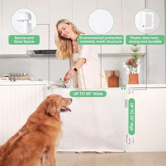 Likzest Retractable Baby Gate, Mesh Baby and Pet Gate 33" Tall, Extends