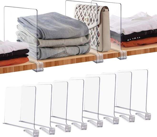 JOY DECOR 8 Pack Acrylic Clear Shelf Dividers for Closets Organizer and