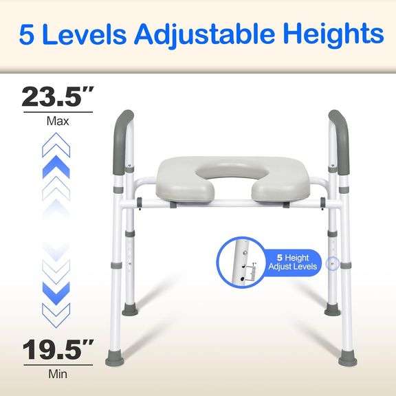 Raised Toilet Seat with Handles, Height Adjustable Elevated Toilet Seat
