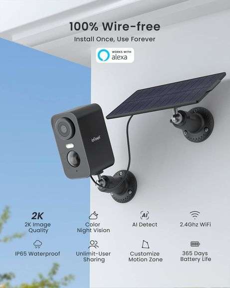 ieGeek Solar Security Cameras Wireless Outdoor with Solar Panel, 2K ...