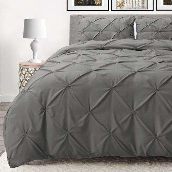 Nestl Bedding Charcoal Grey Pinch Pleat Comforter Set with 2 Pillow