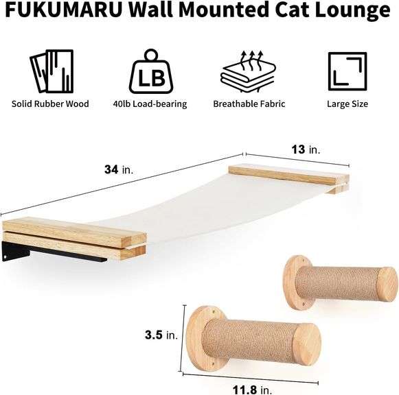 FUKUMARU Cat Wall Furniture, 2 PCS Cat Wall Climbing Shelves Set, Solid