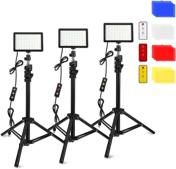 3 Packs 70 LED Video Light with Adjustable Tripod Stand/Color Filters