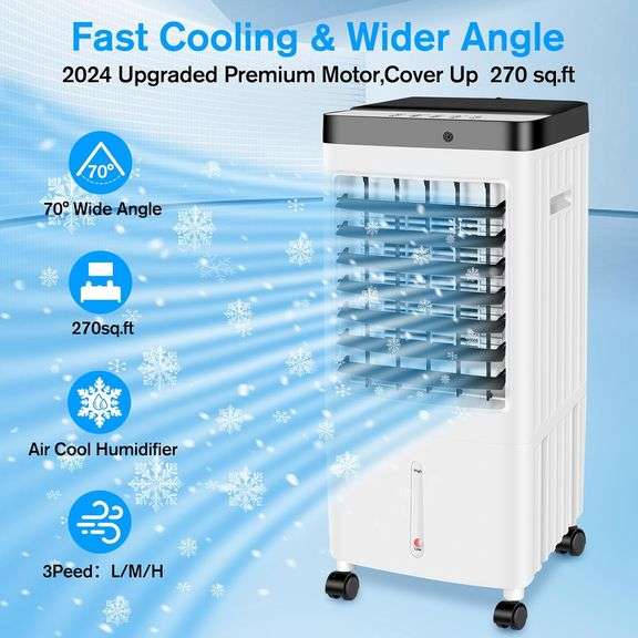 Portable Air Conditioner & Swamp Cooler - 24H Cooling, 3-in-1, 120° Swing, 4 Ice Packs, 3 Speeds, Timer, For Rooms Up To 300 Sq Ft