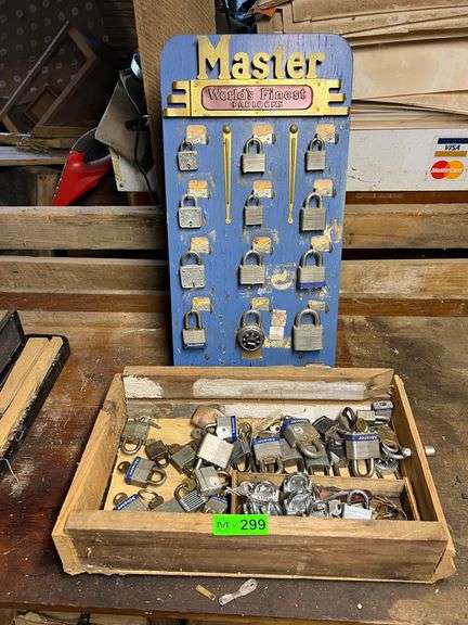 Master Lock Display with Box of Locks - Matthews Auctioneers