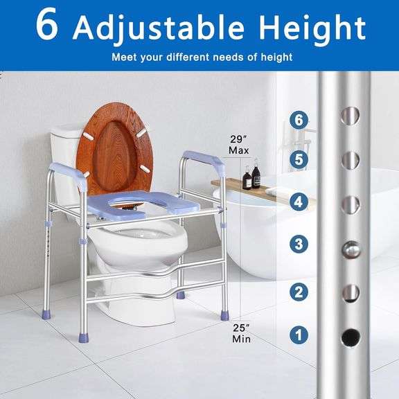 Adjustable Raised Toilet Seat With Handles – FSA/HSA Eligible, 7 Height & 4 Width Settings, No-Tool Installation