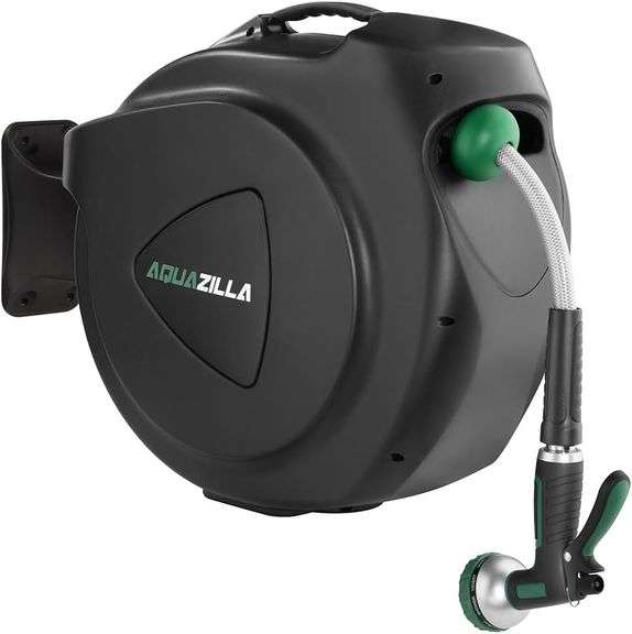 ECOMAX 100ft Retractable Garden Hose Reel With Wall Mount - 1/2in Hose, 9 Pattern Nozzle, Any Length Lock, 180° Swivel