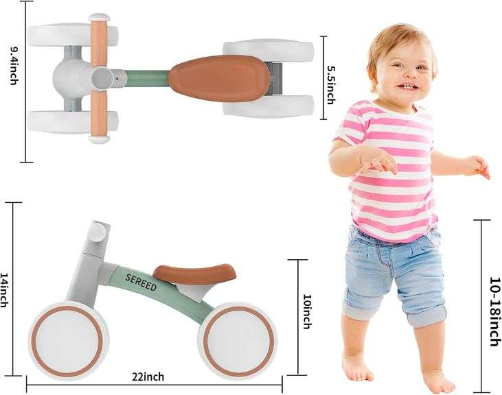 Baby Balance Bike For 1-3 Year Olds - 4 Wheels, Adjustable PU Seat, First Bike For Toddlers Learning To Walk & Ride