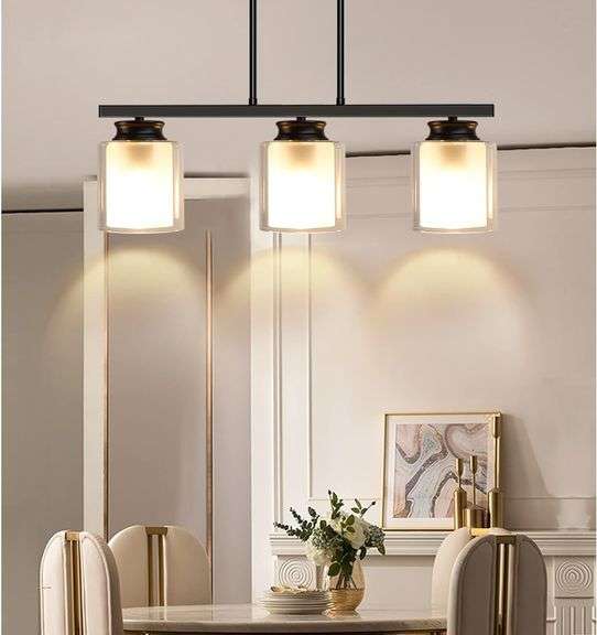 Industrial 3-Light Pendant Light – Kitchen Island Hanging Chandelier – Black Glass Shade – Depuley WSCL37-3B