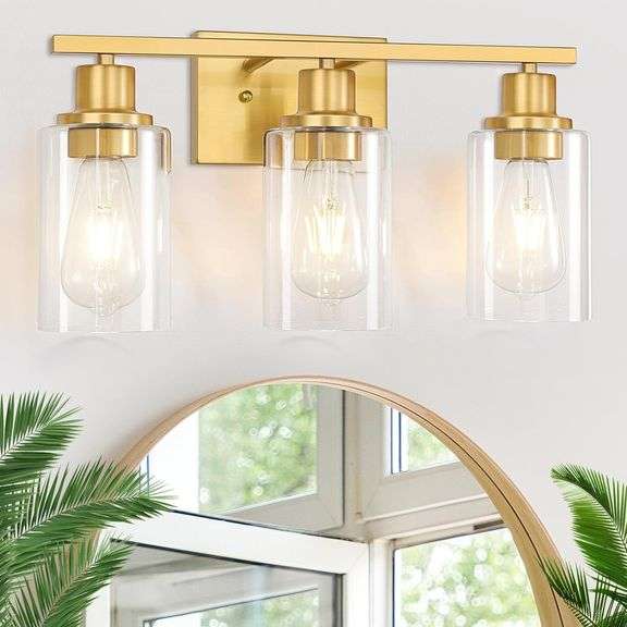 3Light Brushed Gold Bathroom Light Fixtures, Brushed Brass Vanity
