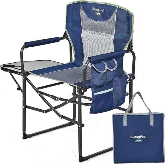 thumbnail image 2 of 500 Lb. Capacity 41" Tall Director's Chair With Side Table - Portable Folding Chair For Makeup Artists & Outdoor Events Directors Chair Camping 2 of 13