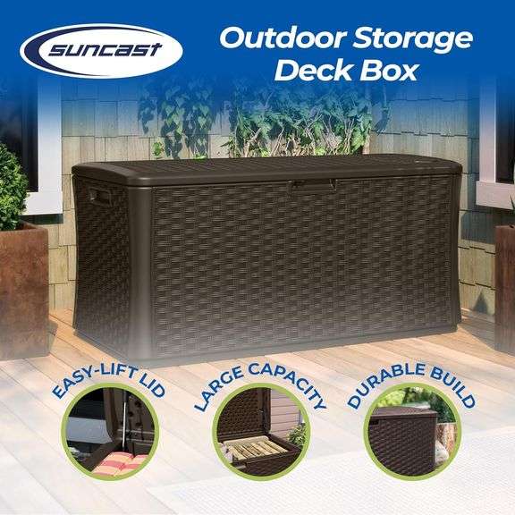 Suncast 134 Gallon Extra Large AllWeather Wicker Pattern Deck Box with