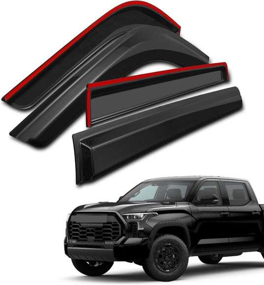 4-Piece Tape-On Window Visor Rain Guards For 2022-2025 Toyota Tundra - Extra Durable PC Plastic