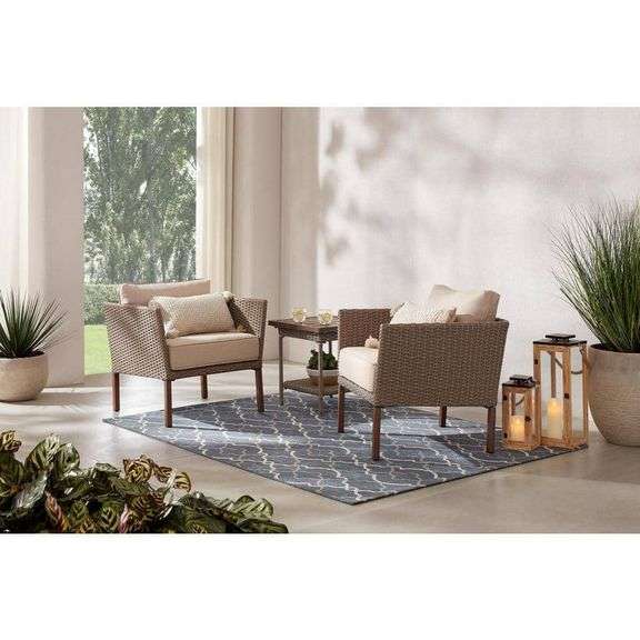 Oakshire 3Piece Wicker Outdoor Patio Conversation Set with Tan